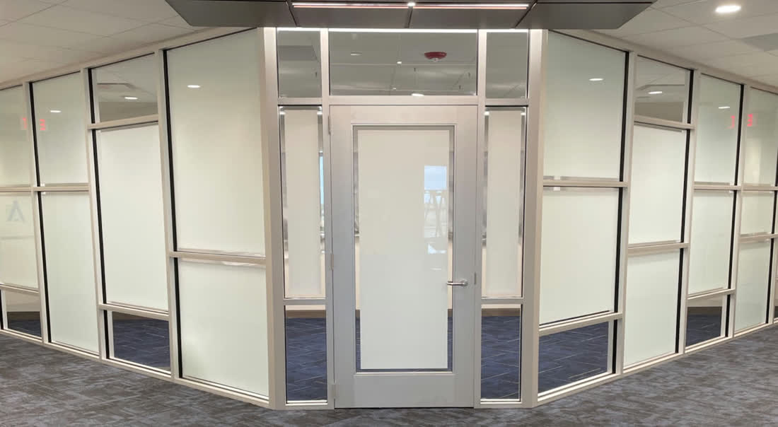 Frosted film on an office partition